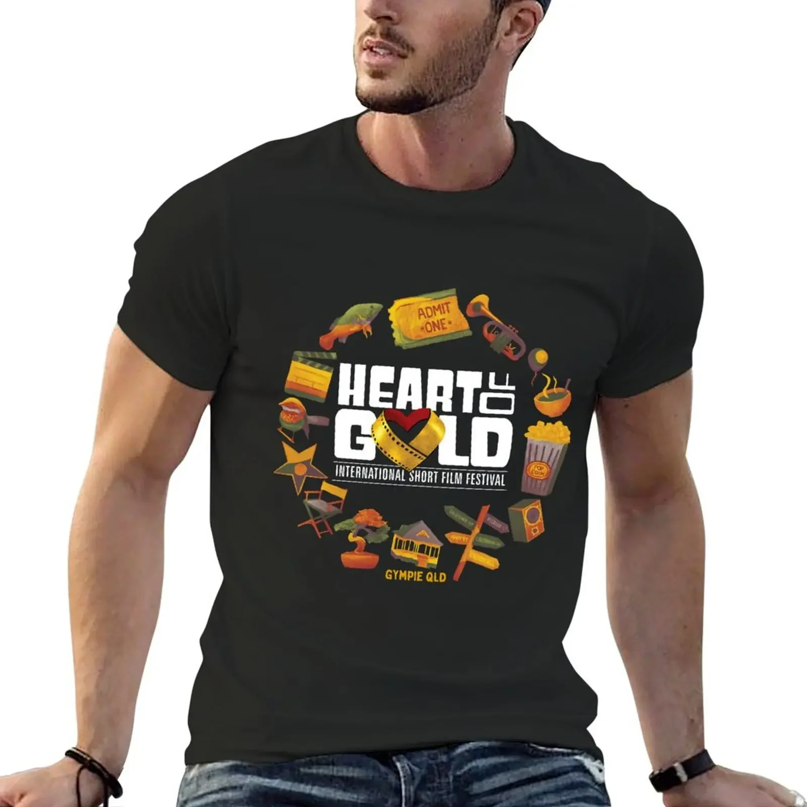 Heart of Gold International Short Film Festival T-Shirt vintage anime figures funny t shirts for men