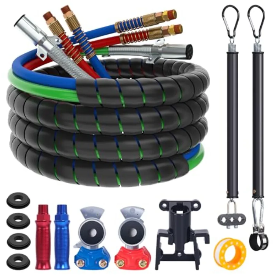 

Комплект пневматических шлангов для полуприцепов 15 футов с держателем Gladhand и комплектом пружин, красно-синие пневматические тормозные шланги и 7-контактный кабель для прицепа 3-в-1