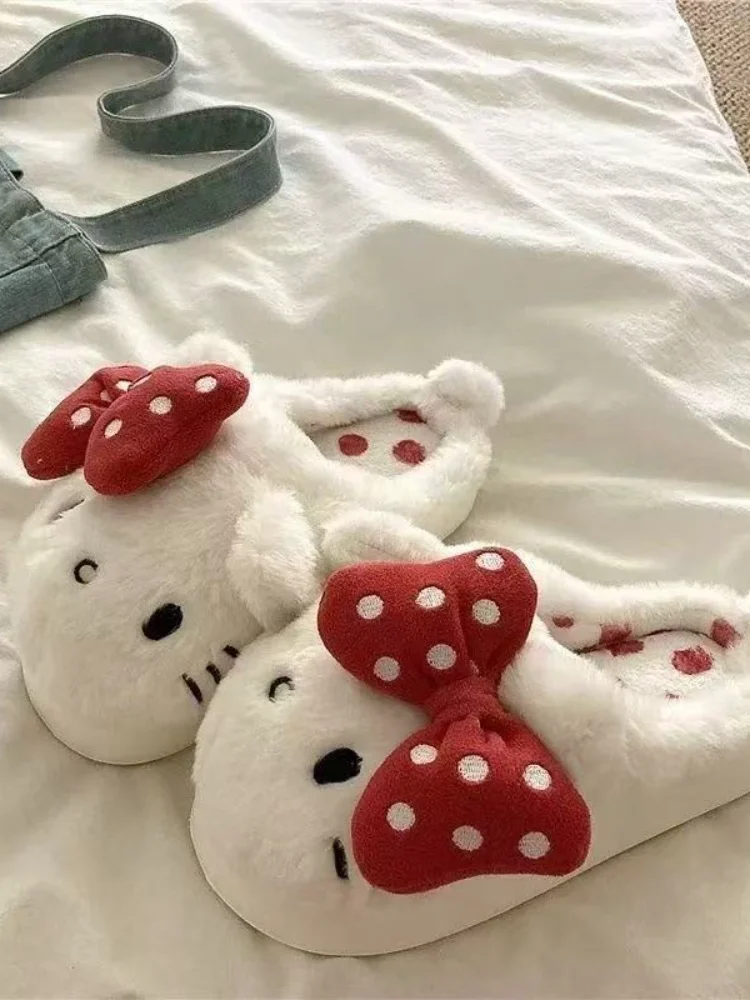 

Sanrio Hello Kitty Girl Kawaii Fashion Winter Cotton Slippers Student Cartoon Child Fleece-Lined Keep Warm Slippers New Style