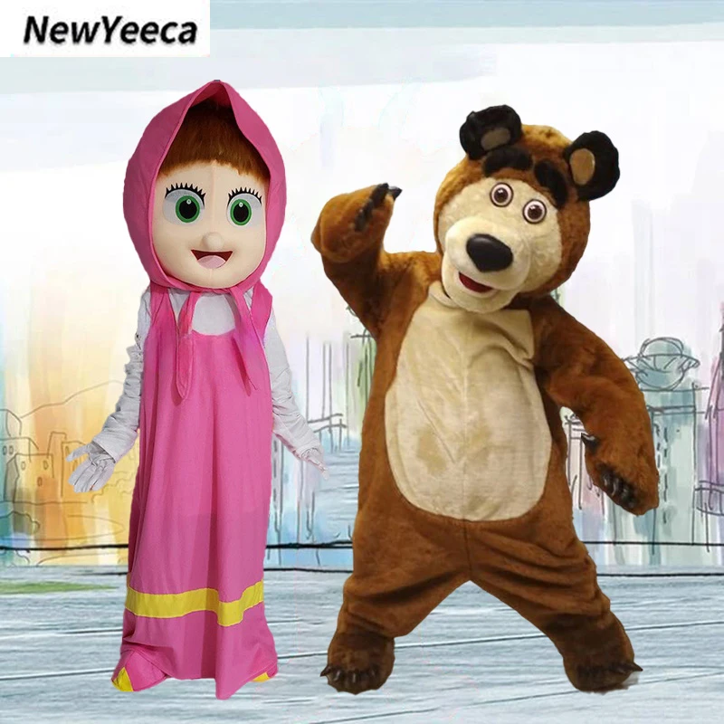 Martha & Bear Mascot Costume Cute Masha Girl Doll Cartoon Character Cosplay Costumes Birthday Party Plush Performance Outfits