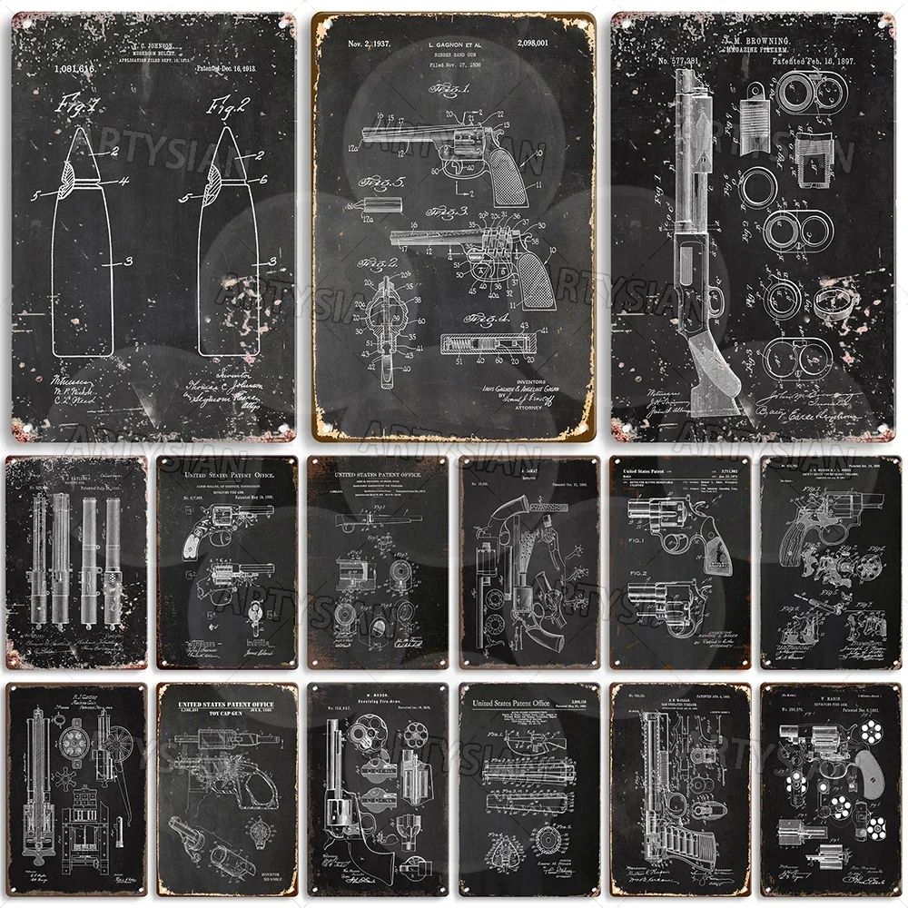 Patent Metal Plaque Gatling Gun Mason Revolving Firearm W.H. Buell Bullet Design Rubber Band Gun S.N. McClean Gas Operated Gun