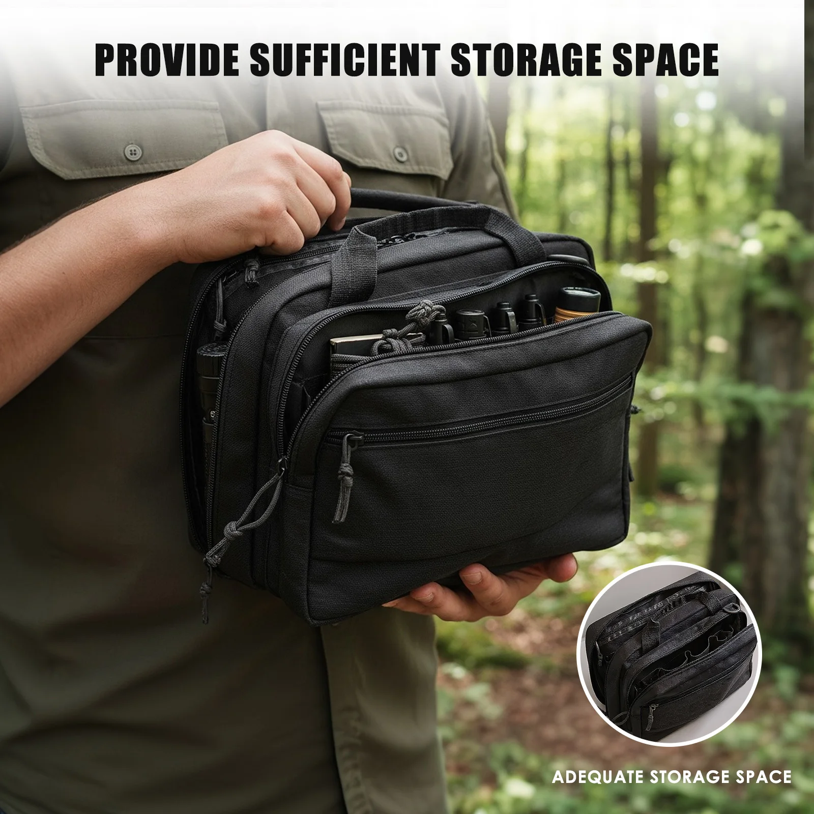 600D Oxford Cloth  Handbag Multiple Pockets for Outdoor Hunting (Black)