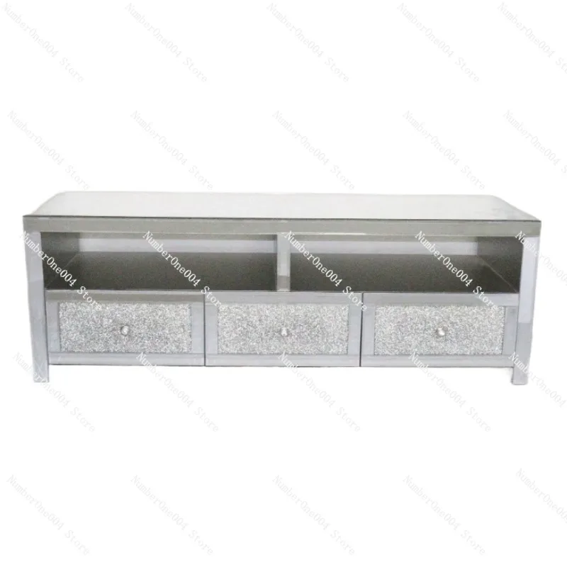 

Modern 3 Drawer Mirrored Crystal TV Stand Silver TV Console Table Tv Cabinet For Living Room Hotel Furniture