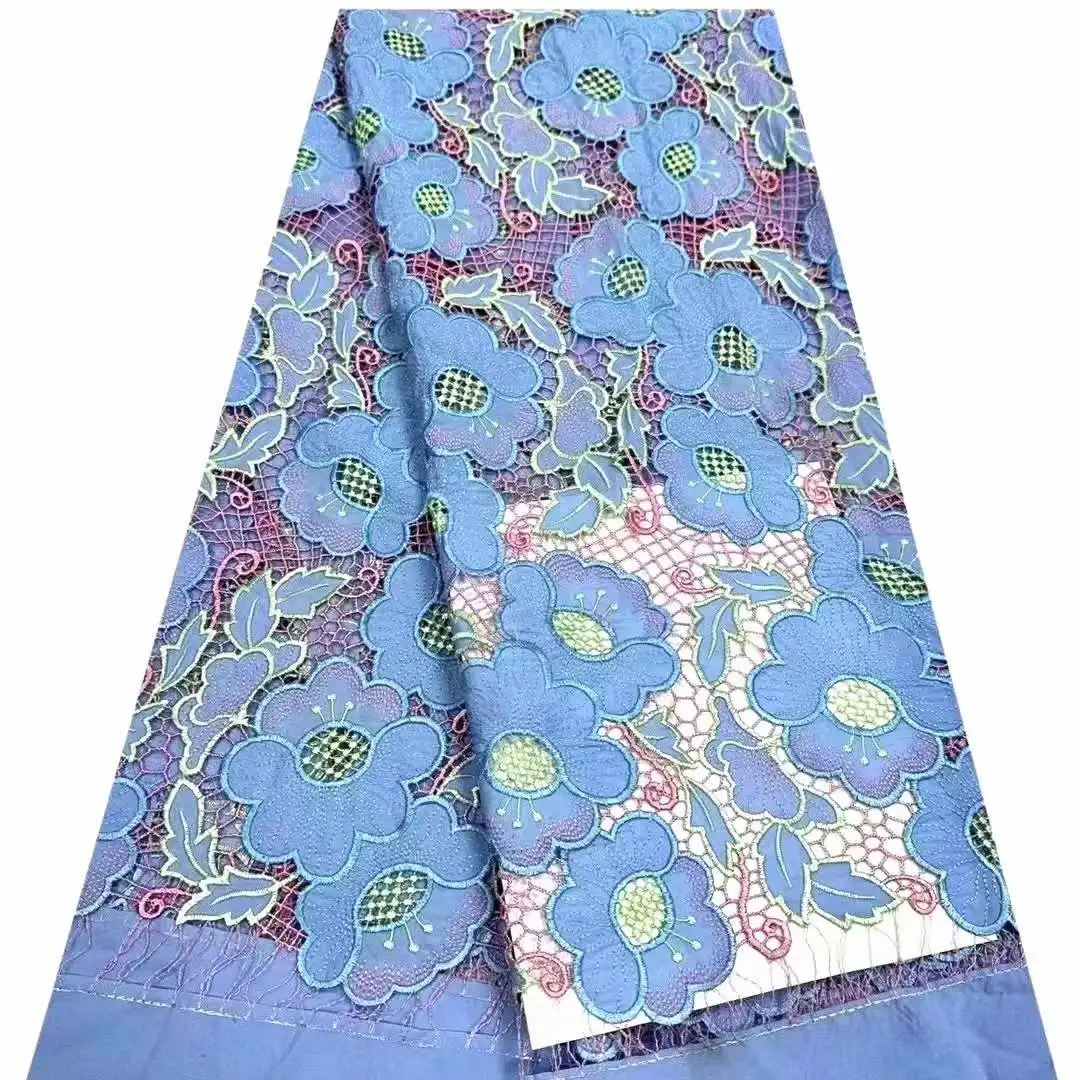 Tecido de renda africano para vestidos femininos, bordado francês de cordão, rede Guipure, material de renda para costura, luxo, 5 jardas, 2024