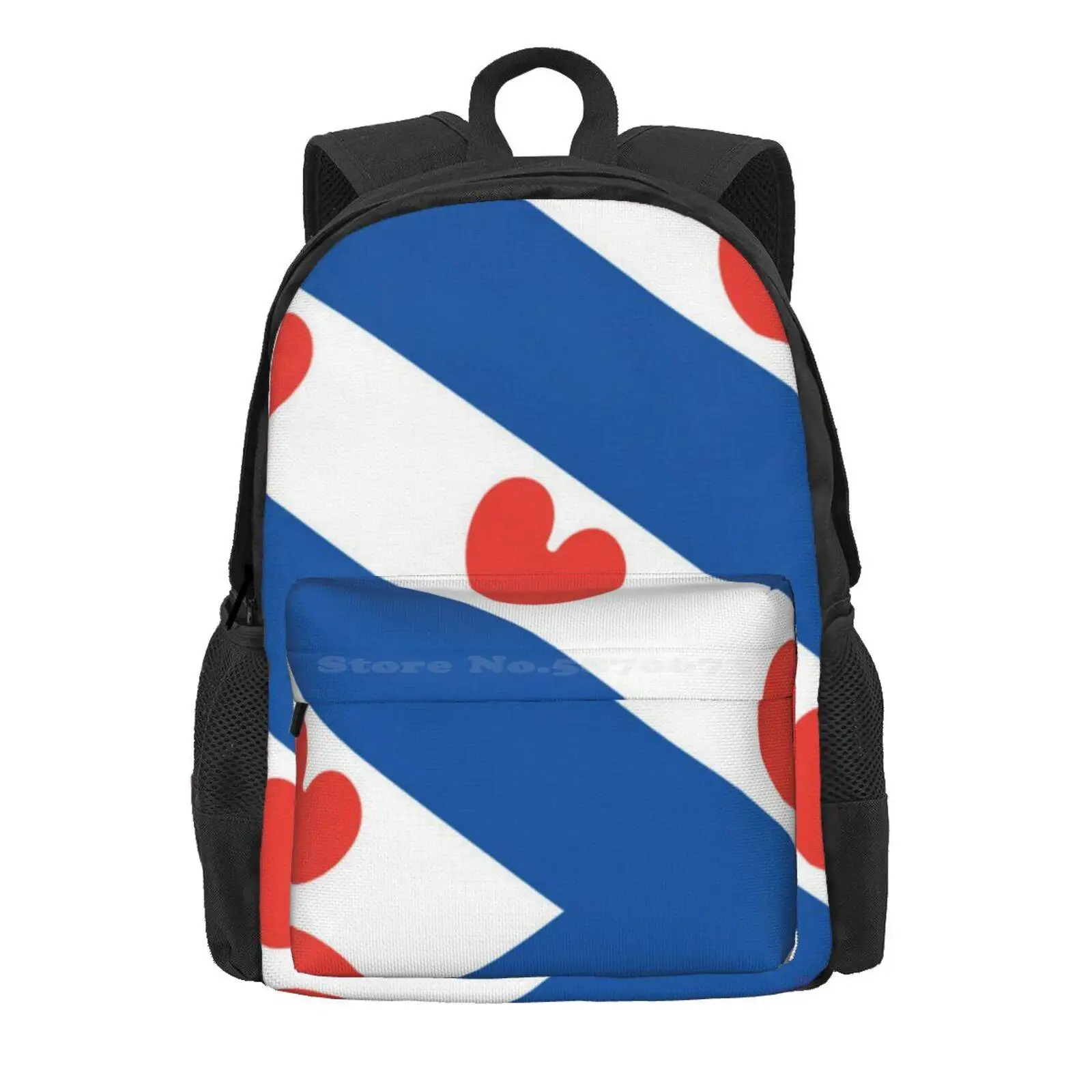 Friesland Hot Sale Schoolbag Backpack Fashion Bags Netherlands Friesland Flag White Blue Red Diagonal Stripes Pompeblêden