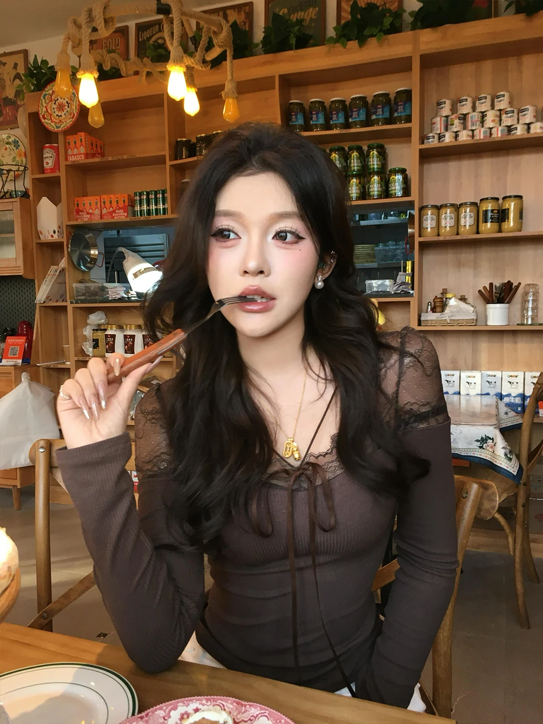 

Женская облегающая футболка с длинным рукавом, кружевными вставками и поясом, тонкая базовая модель для ношения под одеждой, в стиле Pure Desire Sexy Girl