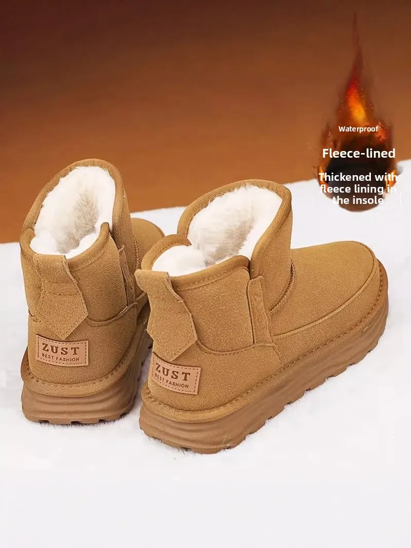 Men's Winter Snow Boots Fleece Lined Thickened Warm Fur Bread Shoe Anti Slip Cold Resistant Large Cotton Shoe Casual Short Tube