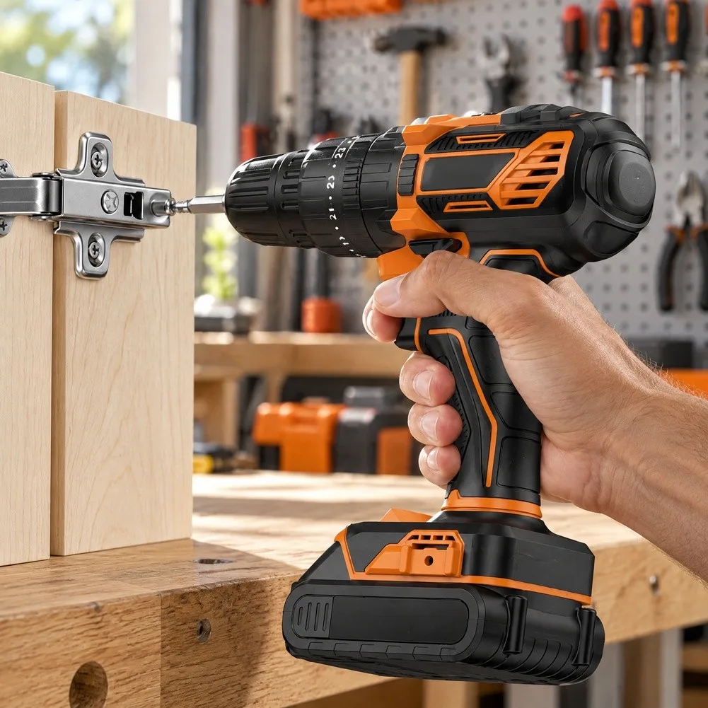 Electric Drill 21V Compatible with For V6 Batteries with 10mm Chuck LED Lamp Dual Drill Bits 65mm Bit Charger Set