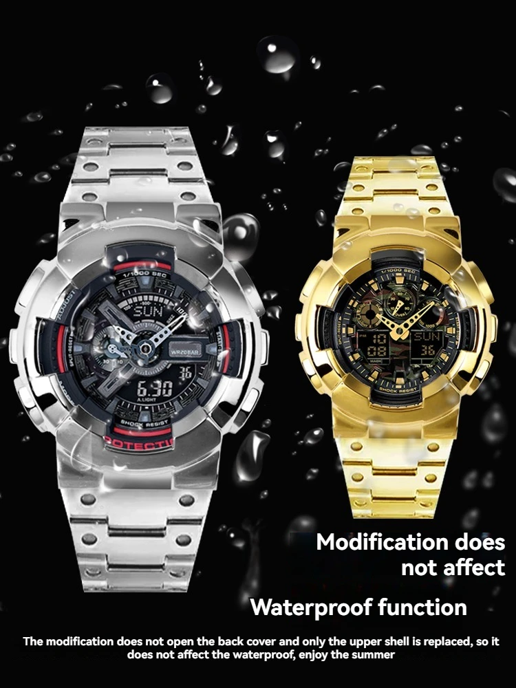 Alta qualidade para casio G-SHOCK GA-110GB/GA-100/GA-120 kit de conversão de metal completo – conjunto de aço inoxidável estilo guerreiro preto 16mm