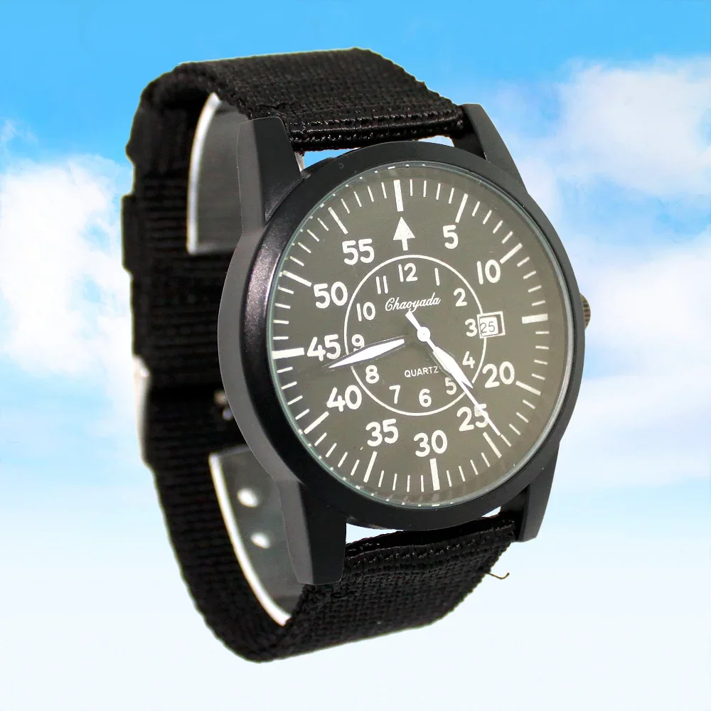 

Кварцевые наручные часы унисекс с черным циферблатом и дисплеем даты, модные круглые часы для мужчин и женщин, тканевый ремешок