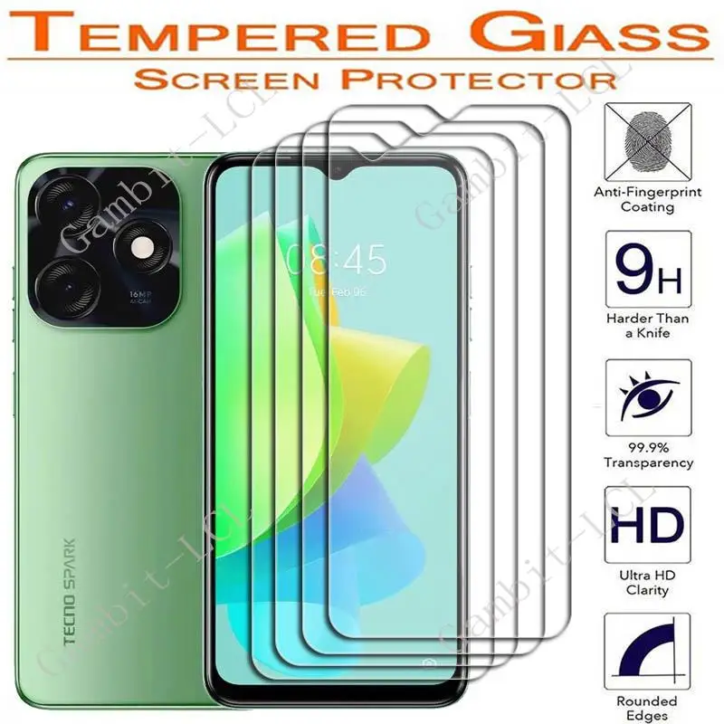 Penutup Film kaca Tempered pelindung layar untuk Tecno Spark 5 Air 6 Go 2020 2021 2022 2023 7 7P 7T 8T 8P 8C 9T 10 4G 5G 10C