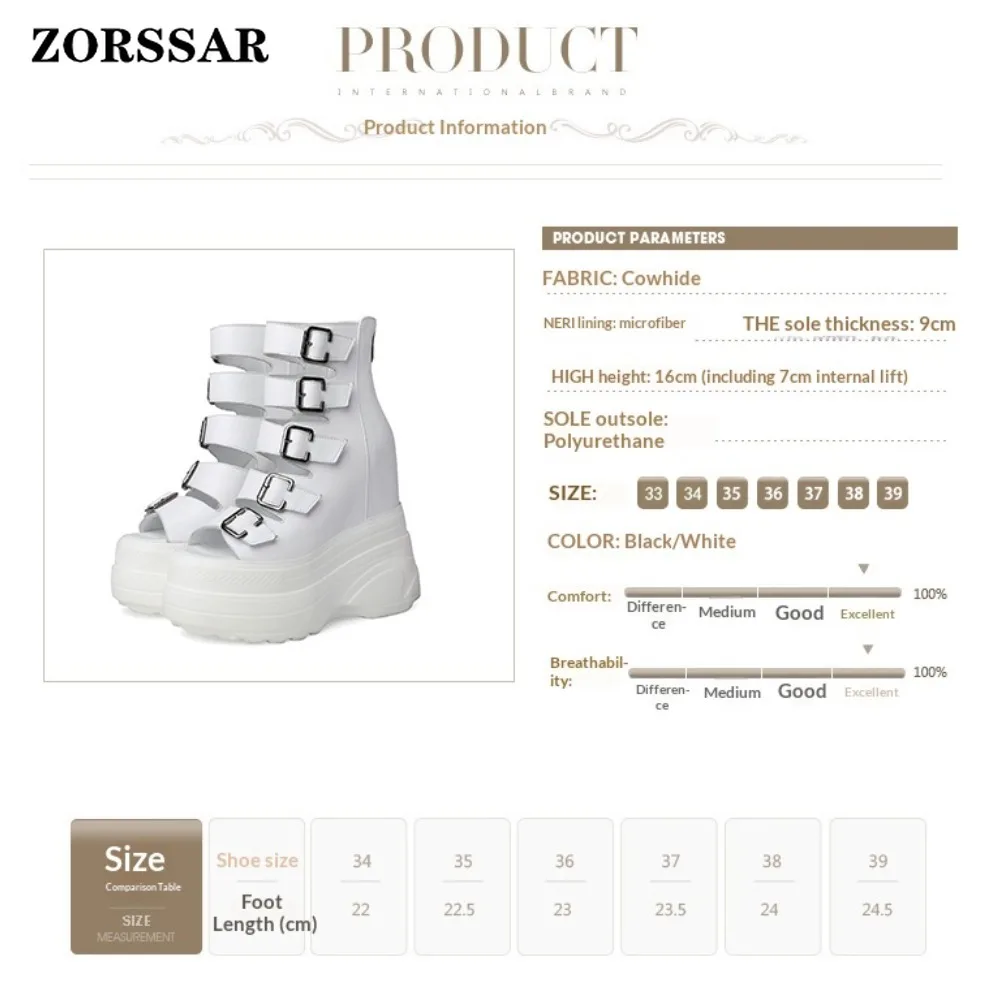 Women's White 16cm Super High Heel Wedge Platform Sandals Cutout Ankle Boot Open Toe Back Zipper Multi Buckle Strap Party Shoes view 2