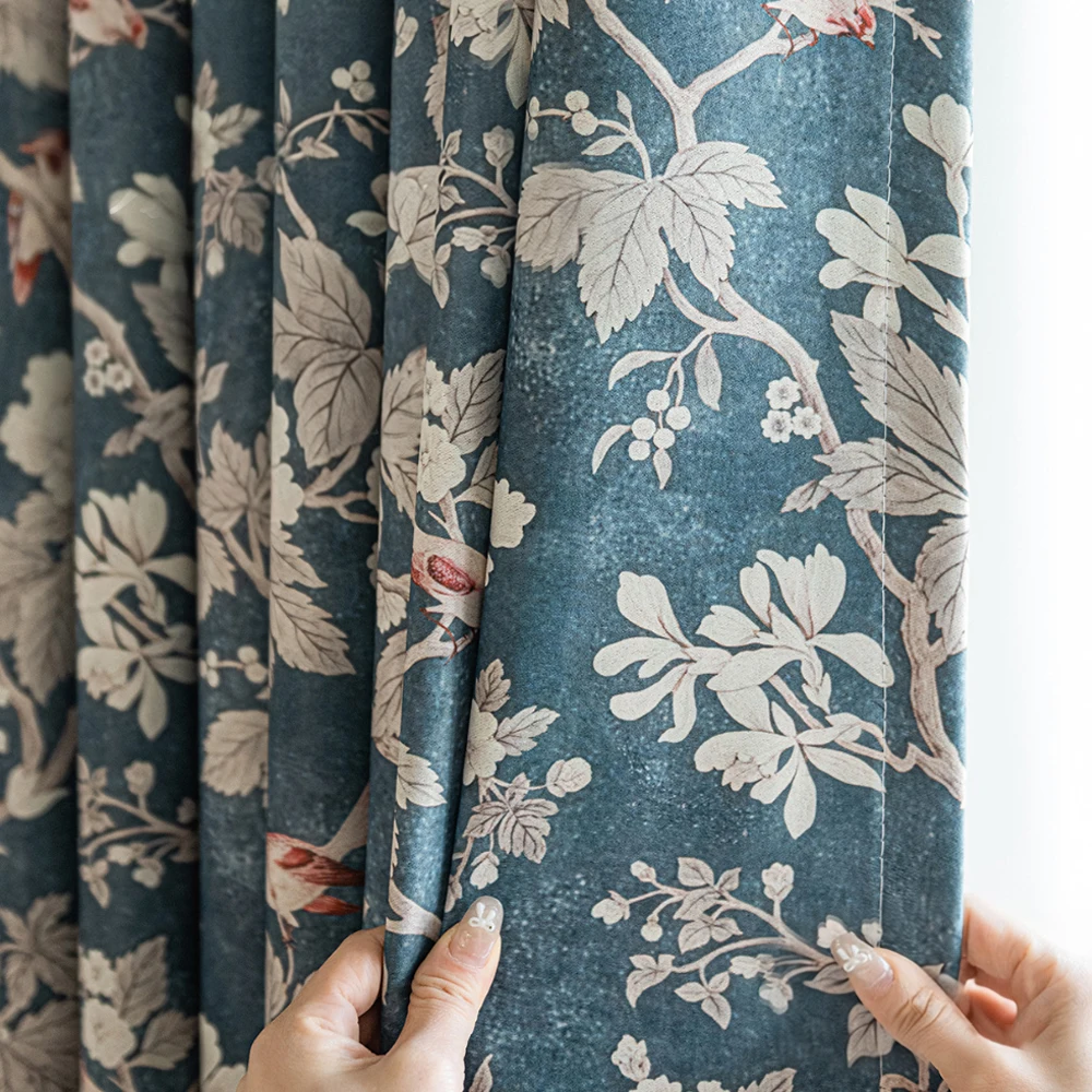 Floral Print Curtains, Full Light Blocking French Style Rose Design, Soft Chenille Material, Bedroom and Living Room Decor