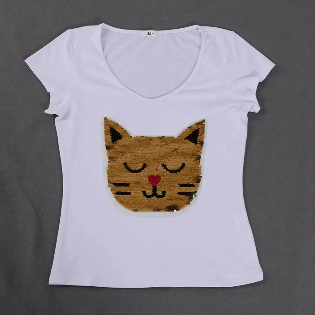 Cat reversibile cambia colore paillettes Patch Applique da cucire per fai da te