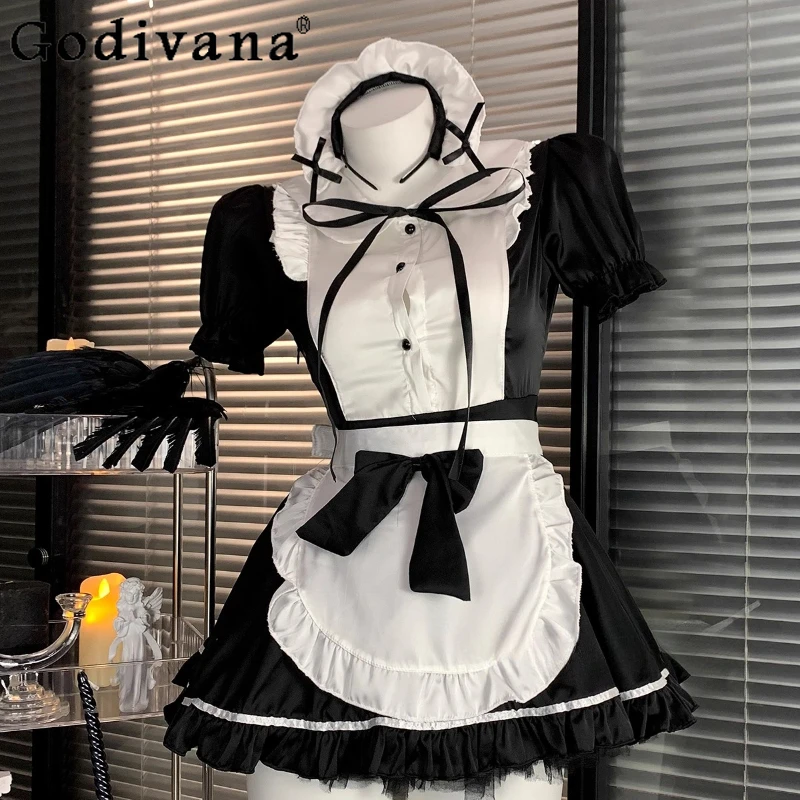 Japanese Two Dimensional Cosplay Maid Dress Women's Sexy Pure Desire Bow Lolita Dress Female Summer Uniform Halloween Dress