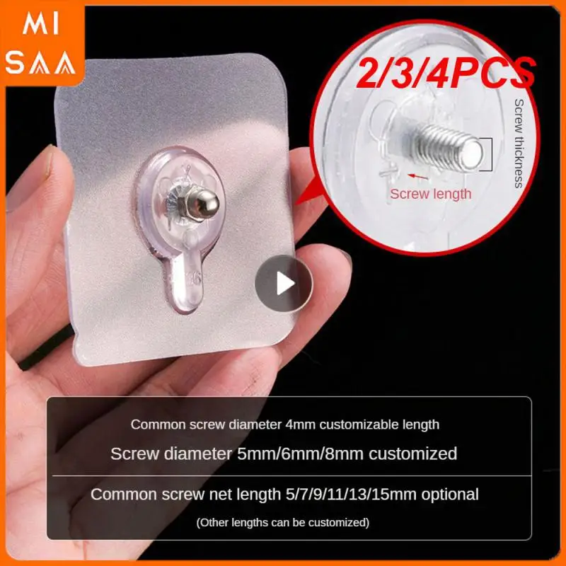 2/3/4PCS Sticky Wall Hook Non-trace Nail-free M5 Transparent Nail-free Install Accessory Screw Paste Strong Adhesive