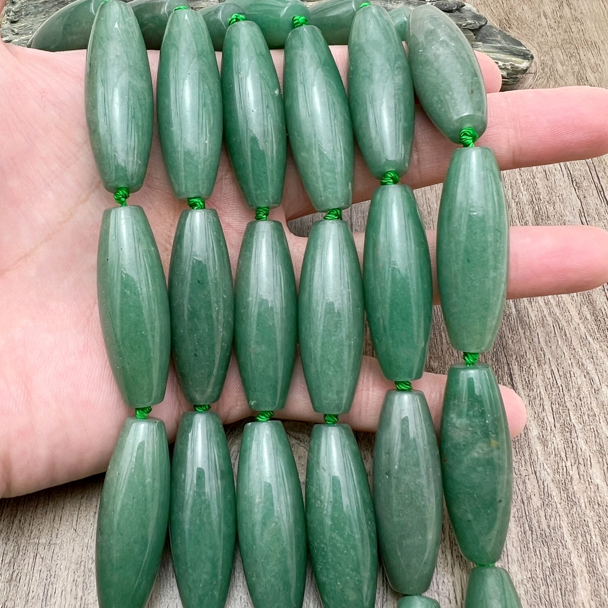 14x40MM 9PCS Large Natural Green Jades Aventurine Barrel Nugget Beads For DIY Jewelry Making