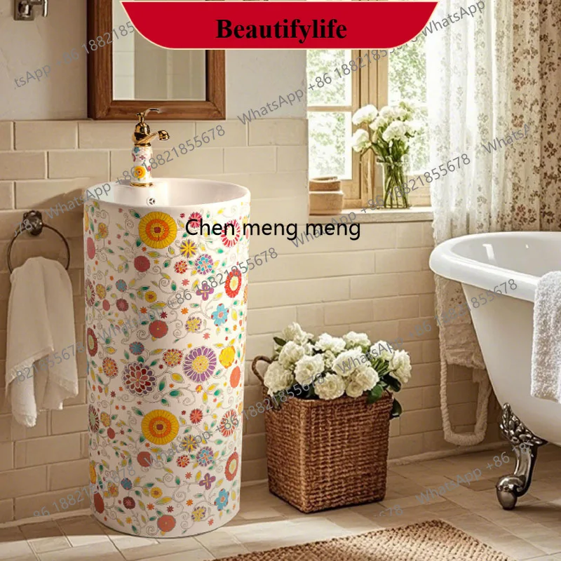 

Round outdoor garden balcony vertical wash basin bathroom column type, courtyard column basin floor type