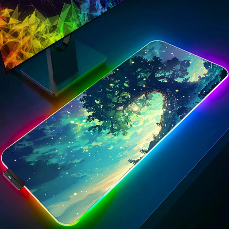 

RGB LED Mouse Pad Desk Mat Anime Play Mat Gaming Sakura Tree Mousepad Speed Computer and Office Gamer Cabinet Keyboard Pad