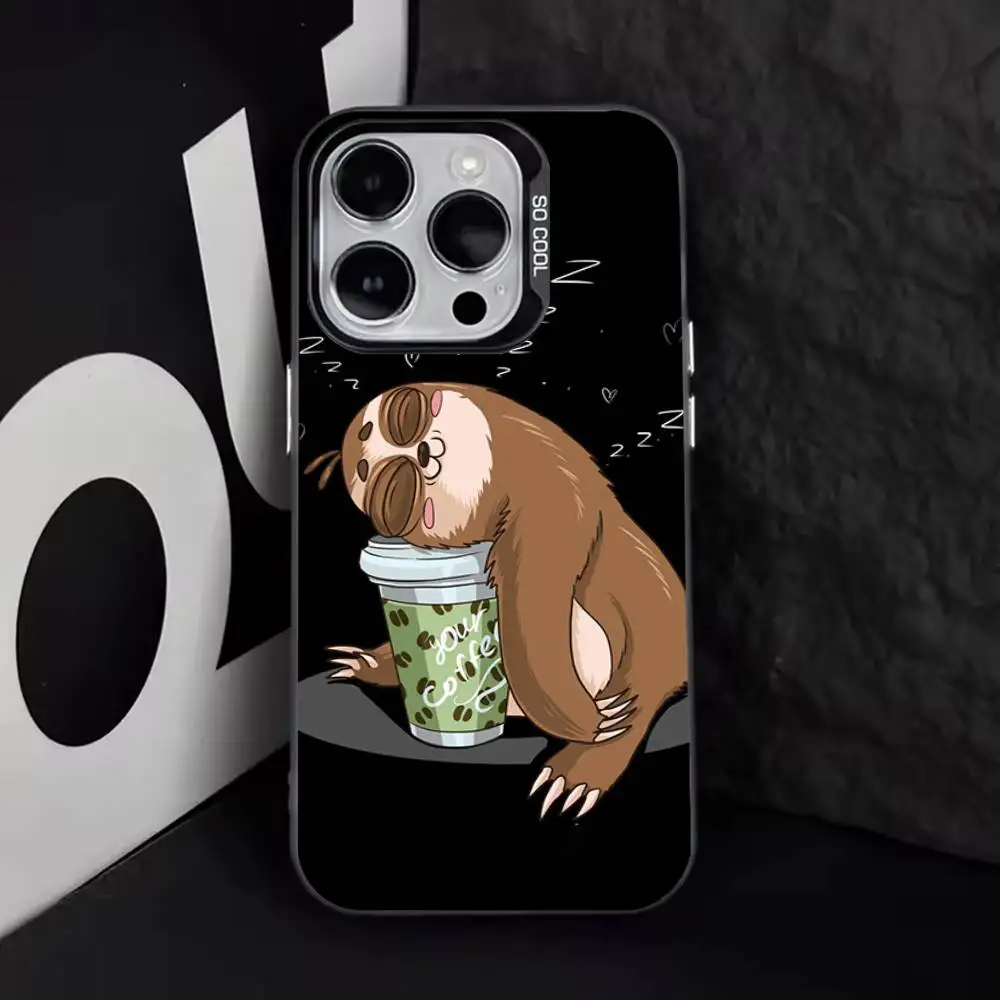 Tierische niedliche Cartoon-Faultier-Handyhülle für iPhone 17,16,15,14,13,12,11,Pro,Max,Plus,E,Air,Mini, schwarze TPU-Abdeckung