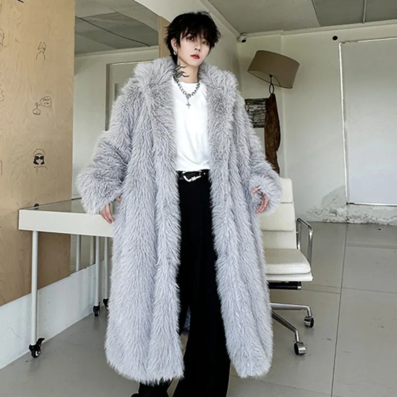 IEFB Trend Men's Thickened Mid Length Faux Fur Coat Loose Oversize Winter Fashionable Woolen Windbreaker Over Kenee New 9C3168