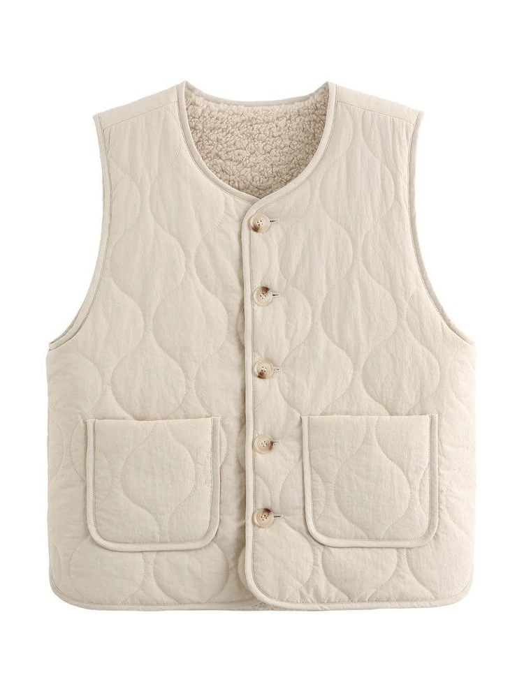 Parkas Women Vest Coats Lamb Wool Round Neck Jackets Sleeveless Thick Warm Y2k Streetwear Elegant Jacket Coat Autumn Winter 2025