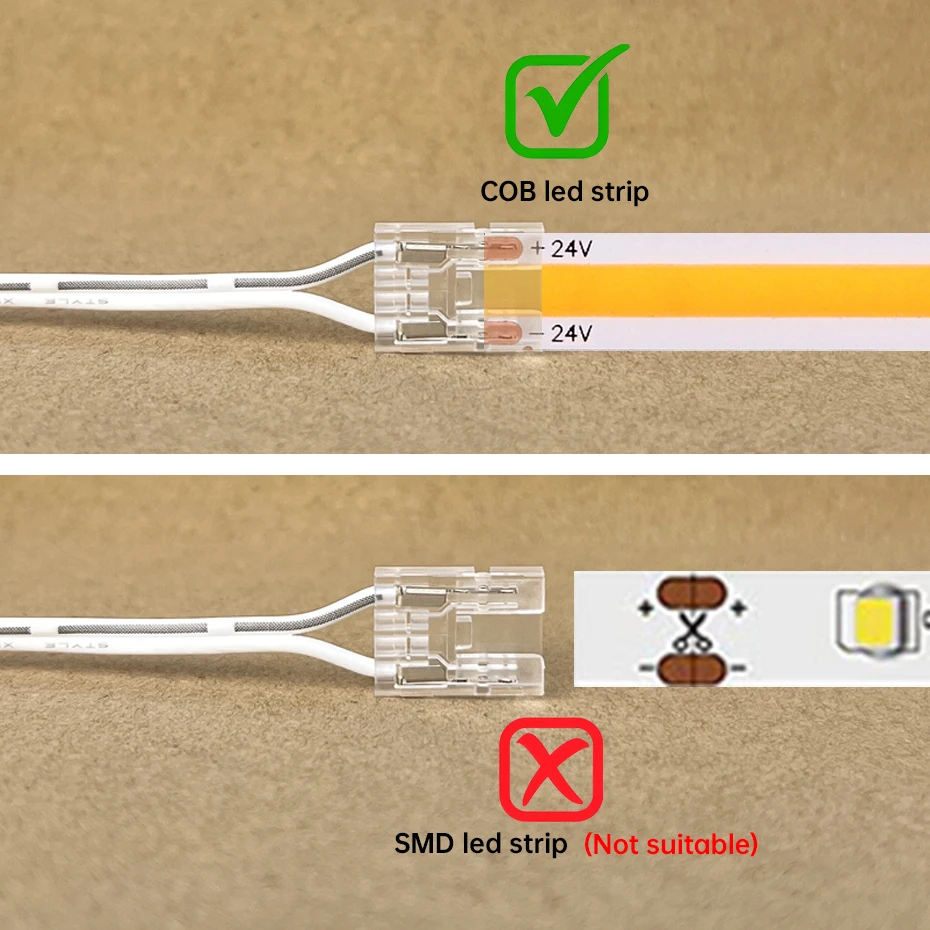1/3/5pcs 2m Cabinet Strip Wire With 2Pin 5mm 8mm 10mm Ultra Thin COB Led Strip Quick Connector 12V 24V Extension Wire Terminal