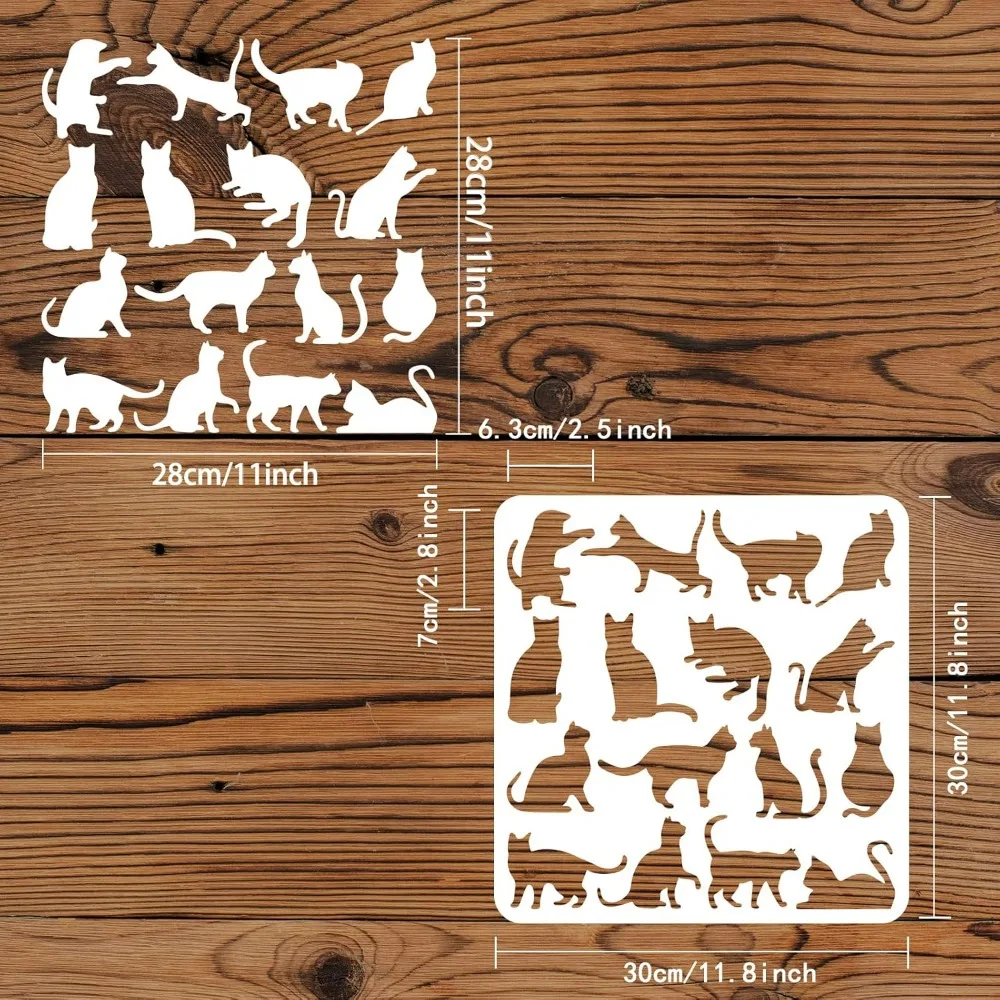 Cat Drawing Stencil 11.8x11.8inch Reusable Painting Template - DIY Craft Cute Pattern for Wall Furniture Wood and Paper
