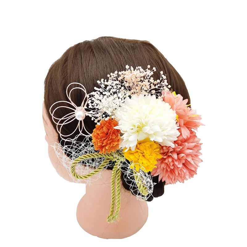 日本の着物手作り生地花ヘアアクセサリークリップタッセルヘアピン頭飾りバレッタパーティー夏浴衣祭デコ