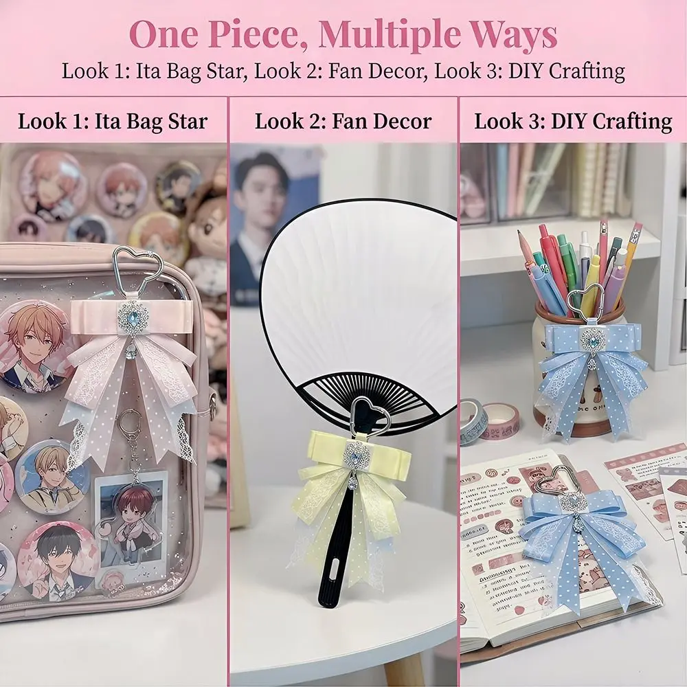 Double Layer Ribbon Itabag Pendant Bow Design Handmade Itabag Decor Keychain Crystal Design Kawaii Anime Periphery Lolita Merch