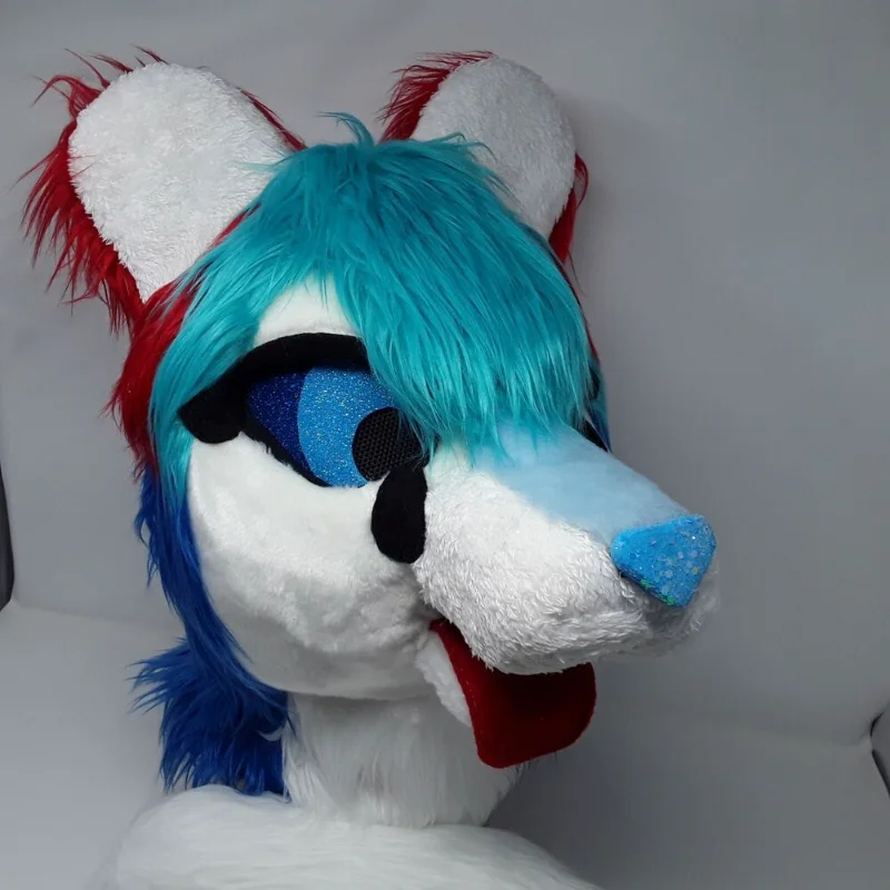 

Fursuit Partial Head and Tail Mascot Head of Multi-colored Husky Fox Dog