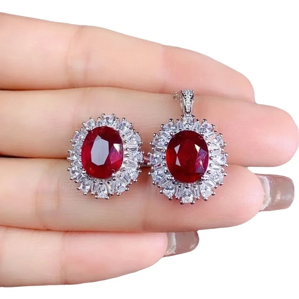 

KJJEAXCMY-925 Sterling Silver Inlaid Natural Ruby Flower Suit for Women, Fine Jewelry, Vintage and Luxury, Support Detection