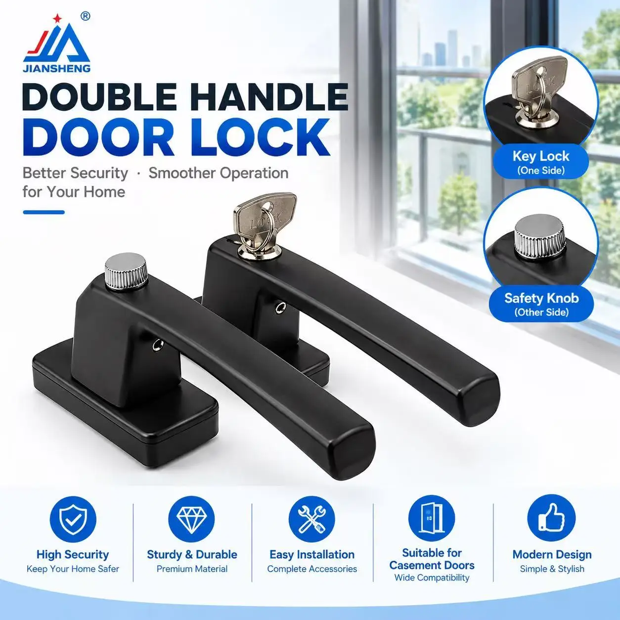 Back-to-Back Transmission Door Handle Set with Thumbturn & Key Lock for Thermal Break Aluminum, UPVC & Aluminum-Wood Doors
