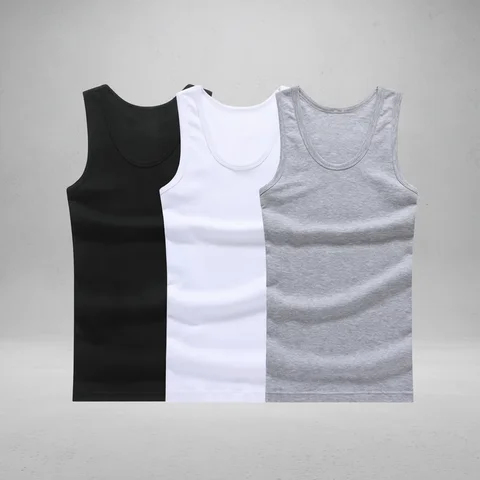 1/3 Piece Men's Four Season Solid Color Plus Size Vest Comfortable Pure Cotton Youth Sports And Fitness Top Middle-aged Base T