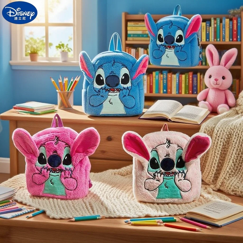 ~ Nova mochila infantil da disney, mochila fofa de pelúcia com desenho animado, grande capacidade, bolsa de jardim de infância para crianças, presentes unissex