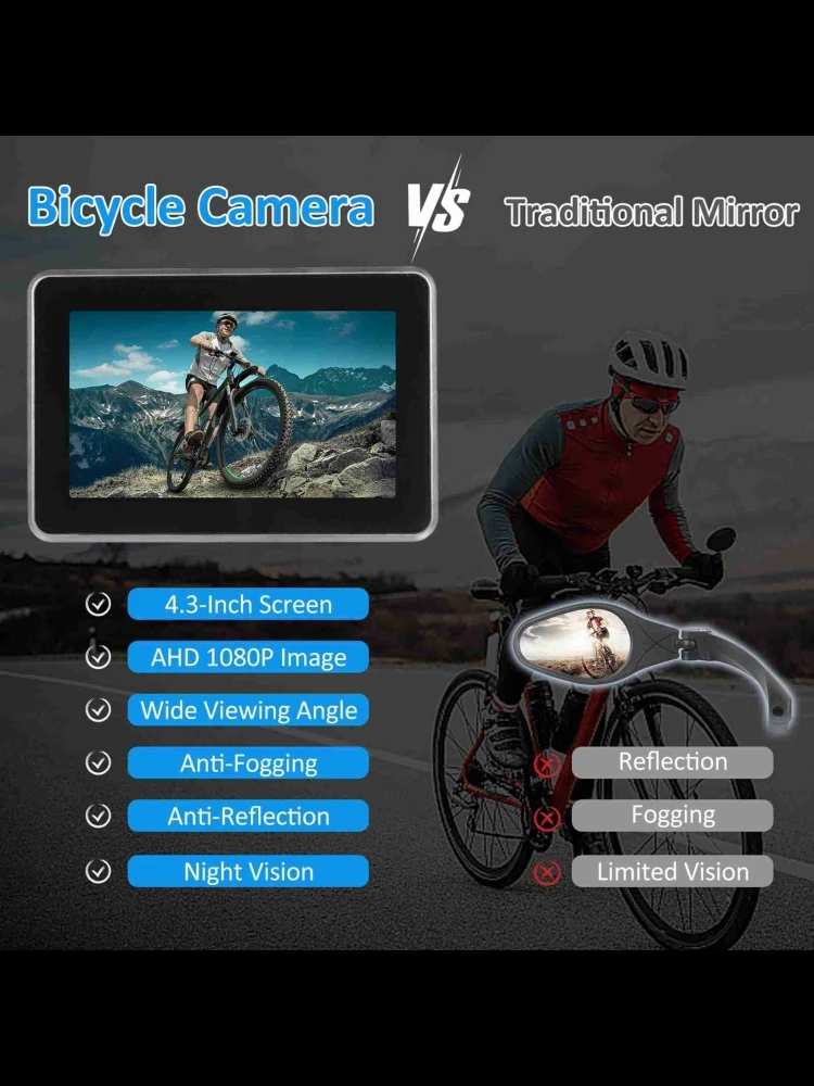 AliExpress Bike Rear View Camera 1080P 4.3in HD Display Screen Real-Time Road Monitoring Bicycle Rear View Camera for Mountain Bike E Bike