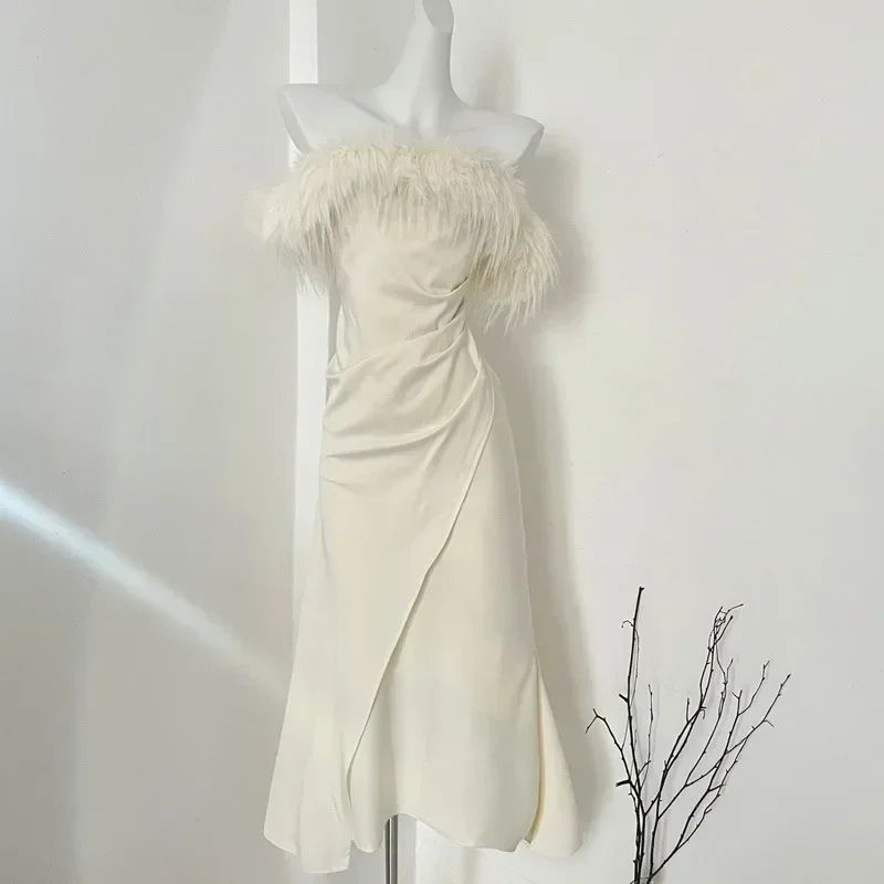 

White Vintage Luxury Midi Dresses For Women Summer New France Sexy Fashion Slim Party Wedding Formal Female Clothes Korean