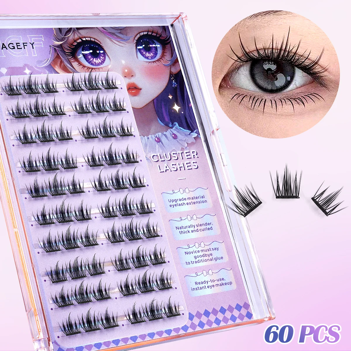 

MAGEFY 60 Cluster Individual Eyelashes No Glue Required Create Manga Lashes Extension Anime Spike Lash Extensions for Beginner