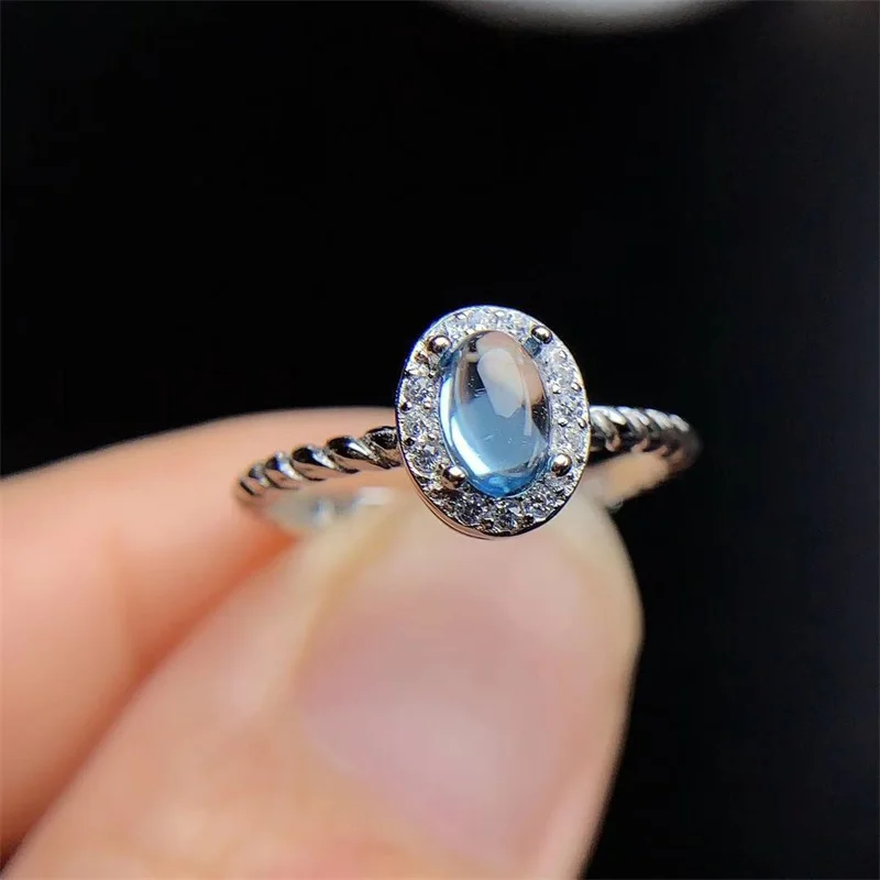 

Оригинальное обручальное кольцо из настоящего серебра 925 пробы для девочек и женщин, натуральный синий топаз, гладкая огранка для лица, женское кольцо в подарок с сертификатом