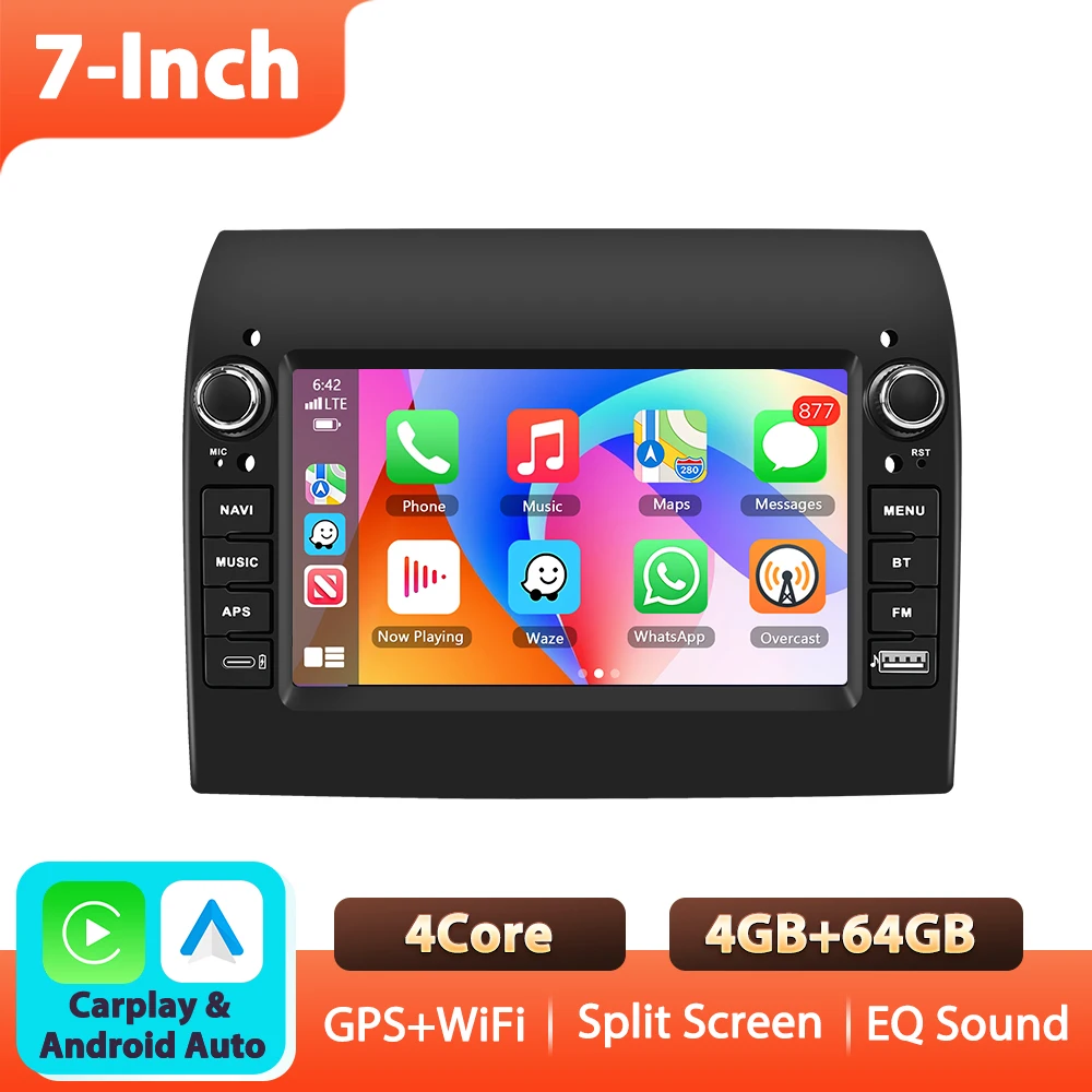Podofo 7'' 4+64G autoradio voor Fiat Ducato 2008-2015/Citroen Jumper 2011-2015/Peugeot Boxer 2011-2015 Carplay Android Auto WIFI