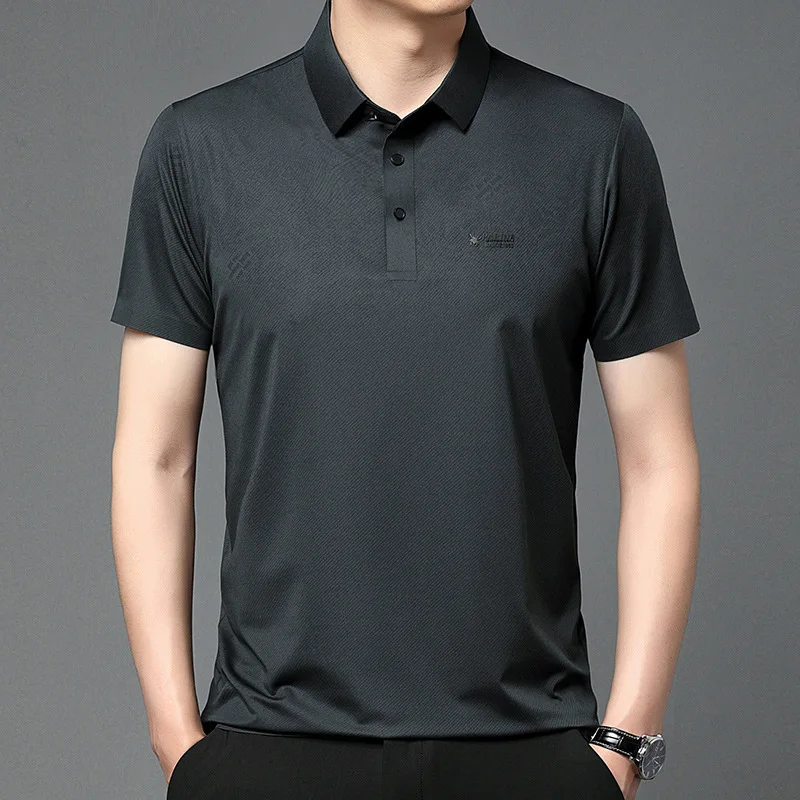 Men's Summer New Short Sleeve Polo Shirts Middle Aged Dad Turn Down Collar Casual Breathable Solid Printed Korean Style Male Cas