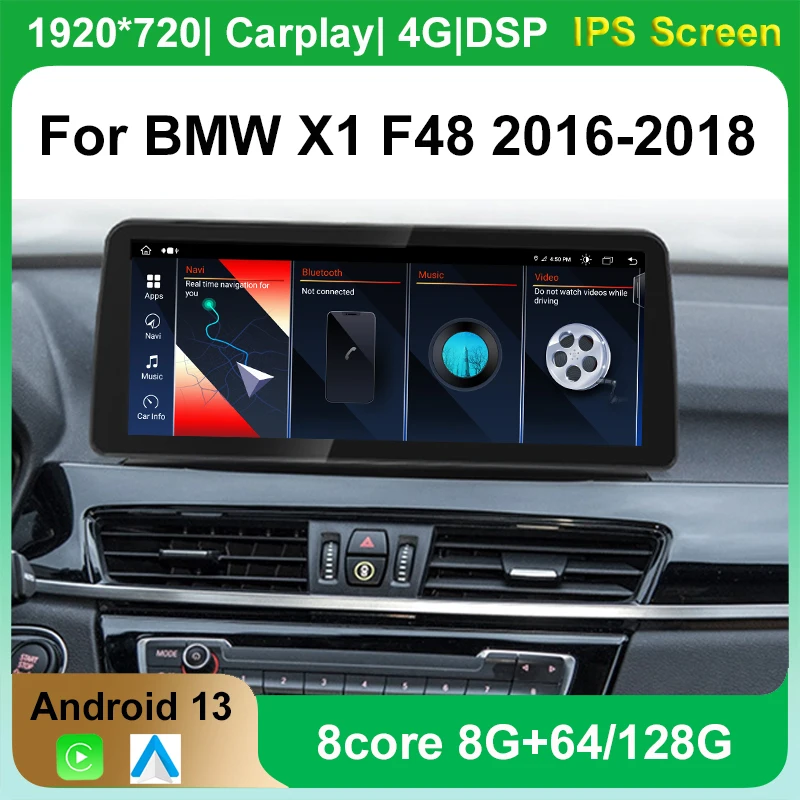 Android 13 Touch Screen Carplay 8+128G For BMW X1 X2 F48 F49 2016-2018 Car Accessories Multimedia Navigation Speacker Player