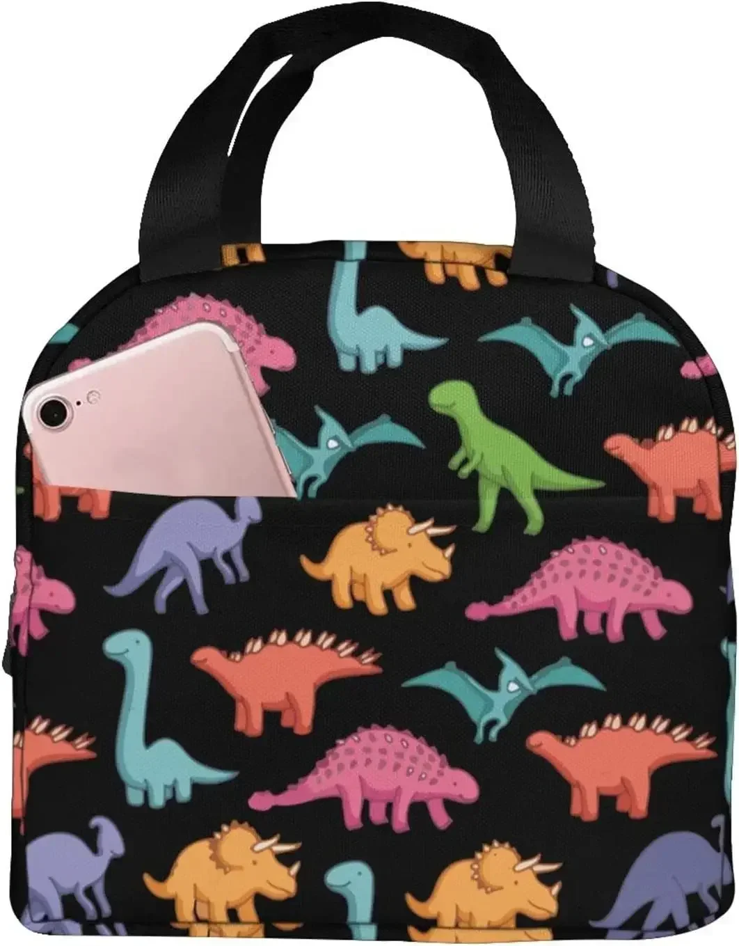 Cute Dinosaurs Insulated Lunch Bag Lunch Thermal Cooler Bag Multi-Pocket Tote Cooler Bag for Office Work School