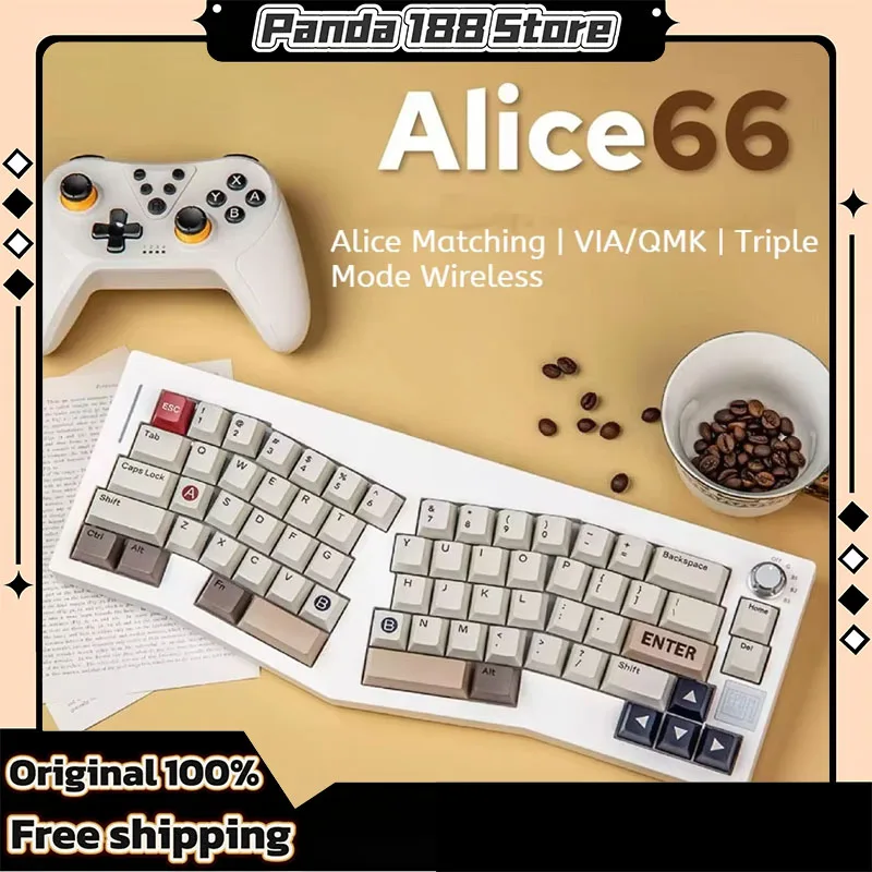 Epomaker Alice66 Mechanical Keyboard 2.4g Bluetooth Three Mode Gasket Structure Hot-Swap Gaming Keyboard Via Customization Kit