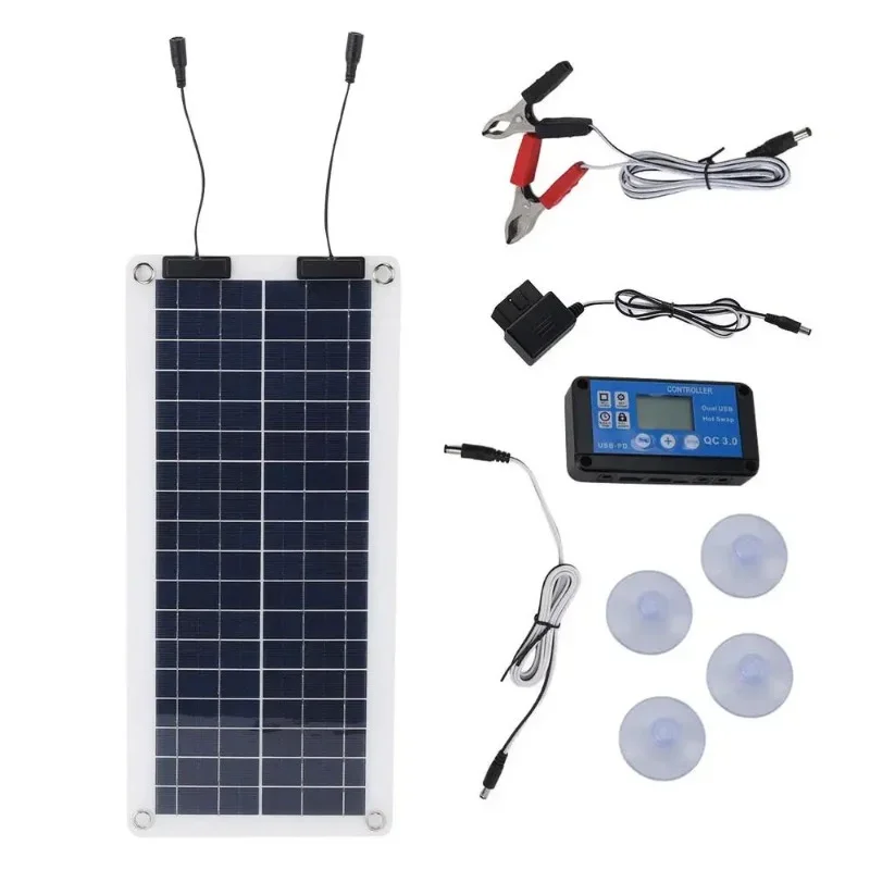 Solar Panel Charger 100W Waterproof Trickle Charger Solar Battery Maintainer Dual Output For 12V-24V Car RV Boat Motorcycle