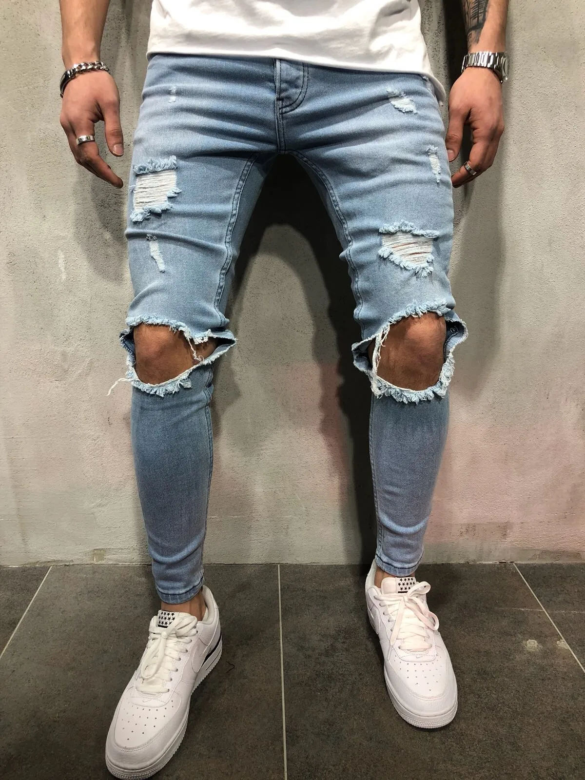 

Jeans For Men Fashion Skinny Ripped Denim Trousers Biker High Quality Male Slim Casual Men's Pants Hip Hop Jogging jean homme