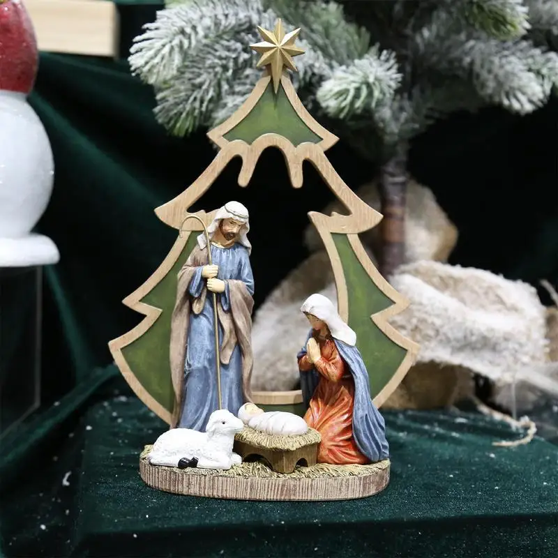 Nativity Scene Statue Christmas Baby Jesus Crib Figurine Resin Craft Ornament Religious Church Catholic Gift Christmas Decor