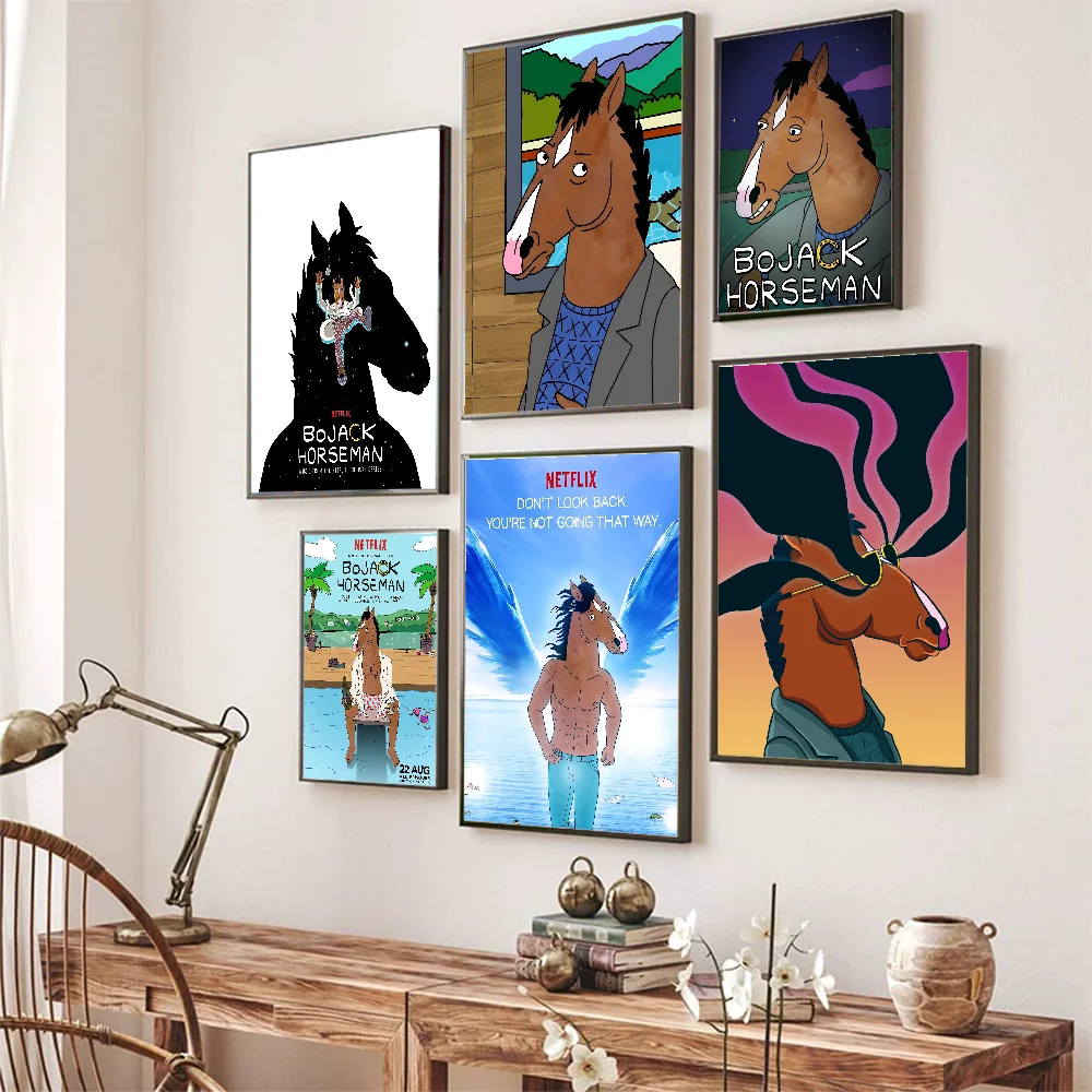 Funny BoJack  H-Horsemans   Poster Self-adhesive Art Poster Retro Kraft Paper Sticker Room Bar Cafe Vintage Decorative Painting