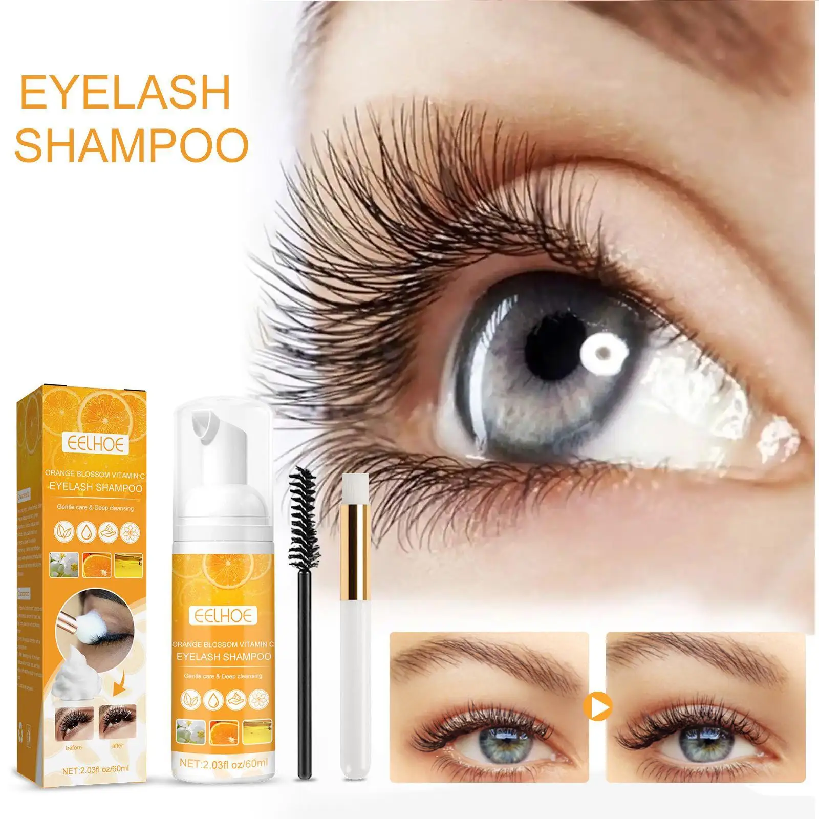 60ml Eyelash Cleaning Foam Shampoo Pump Design Eye Lash Lashes Cleansing Mousse Cleanser Supplies Eye Makeup N7J7