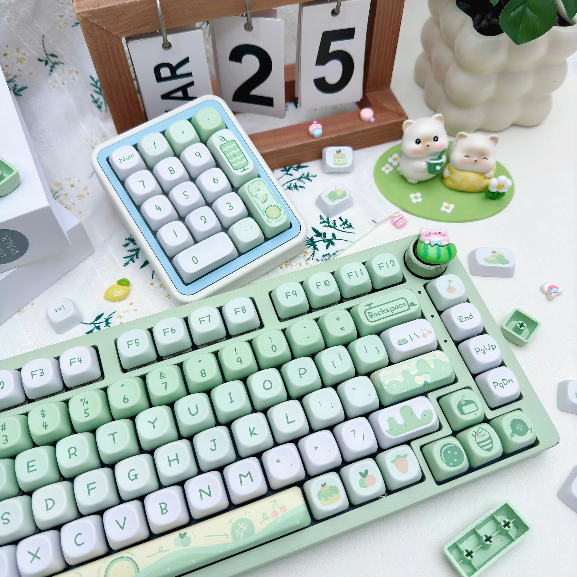 Honeydew Melon Ice Cream 95 Key Summer Theme Keycap PBT Sublimation MOA Height Small Fresh Green Keycaps for Mechanical Keyboard